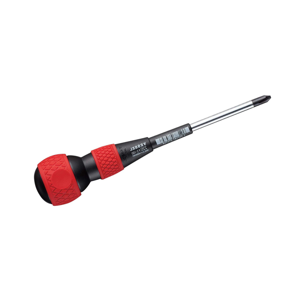 Vessel 220P2100 Ball Grip Screwdriver – Phillips #2 x 100mm JIS Precision Driver, Ergonomic Ball Handle, Magnetized Tip, Professional Hand Tool