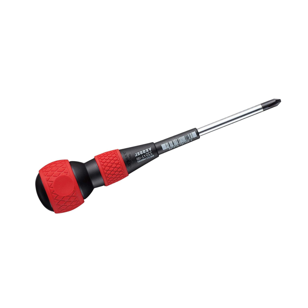 Vessel 220P2100 Ball Grip Screwdriver – Phillips #2 x 100mm JIS Precision Driver, Ergonomic Ball Handle, Magnetized Tip, Professional Hand Tool