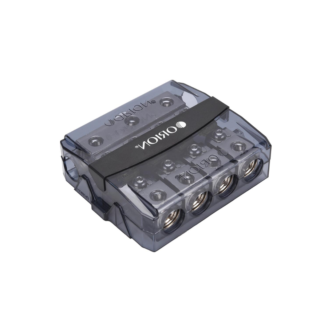 Orion OWFHM30404 Wired Series 3‑In / 4‑Out Mini ANL Power Distribution Block with (4) 100A MANL Fuses – Nickel Finish