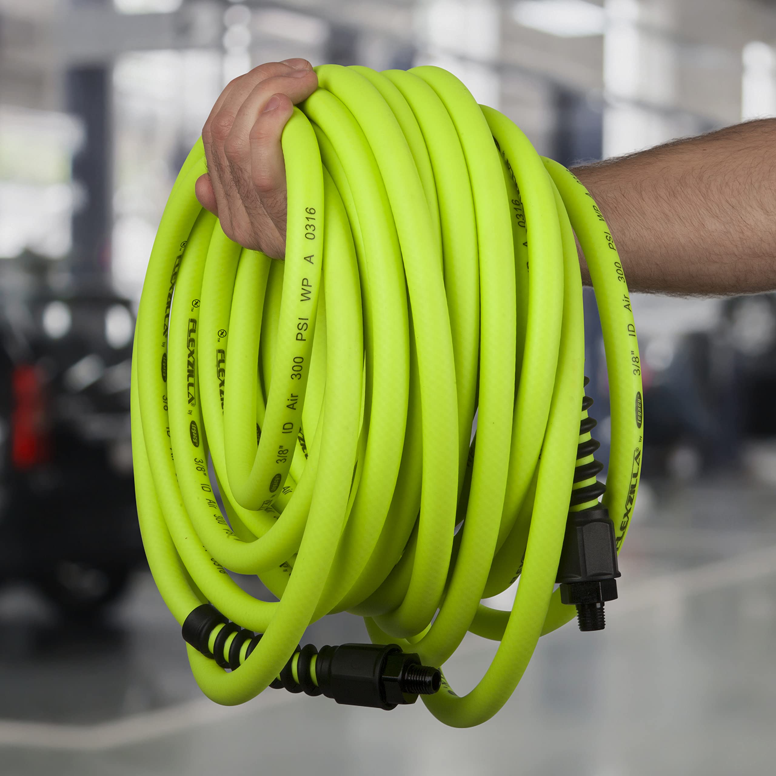Flexzilla Pro Air Hose, 3/8 in. x 100 ft., Heavy Duty, Lightweight, Hybrid, ZillaGreen - HFZP38100YW2