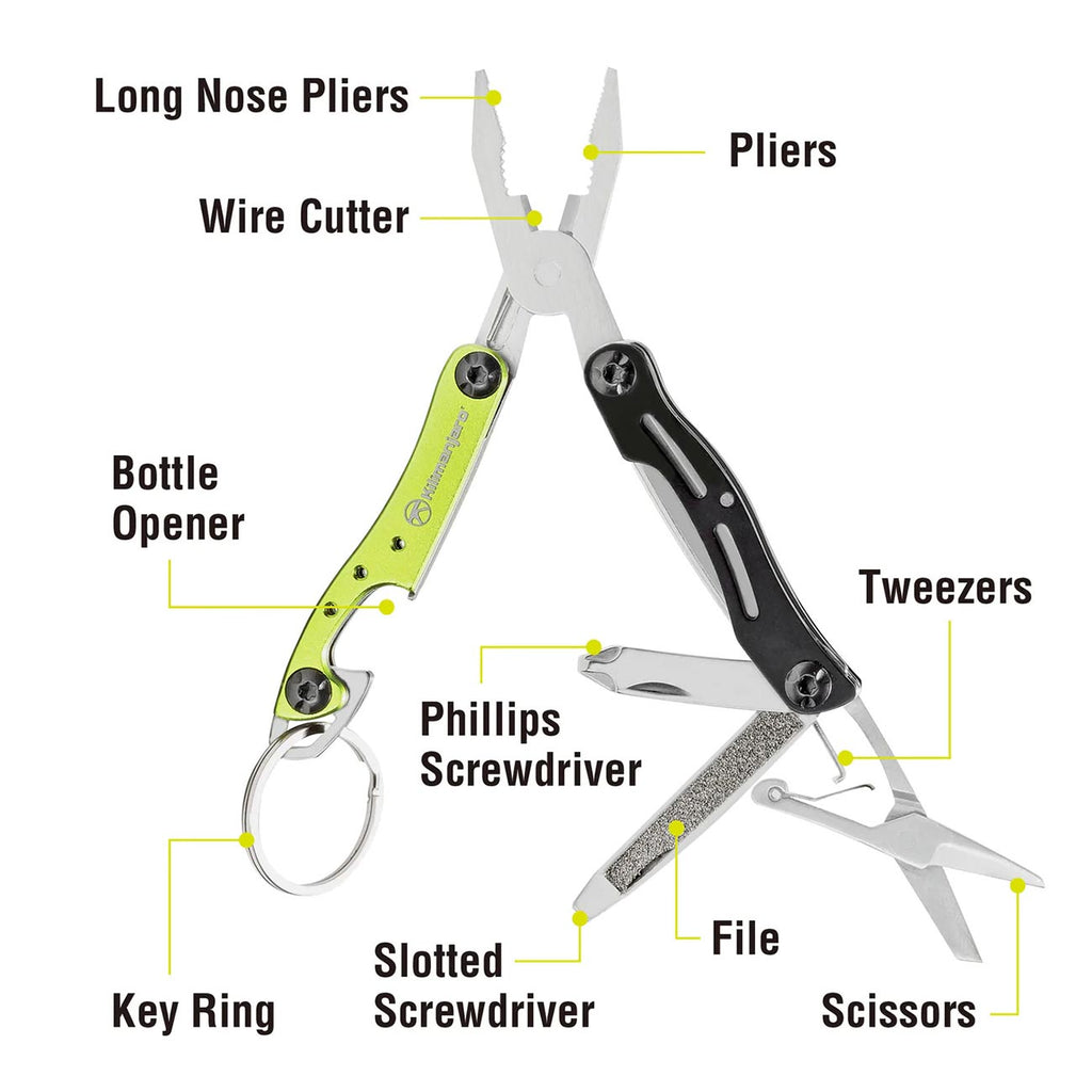 Kilimanjaro 910055 Ascend 9 in 1 Multi-Tool -with TSA Compliant, Long Nose Pliers, Wire Stripper, Bottle Opener, Scissors, Phillips and Slotted Screwdriver, Single Cut File, Tweezers, Key Chain
