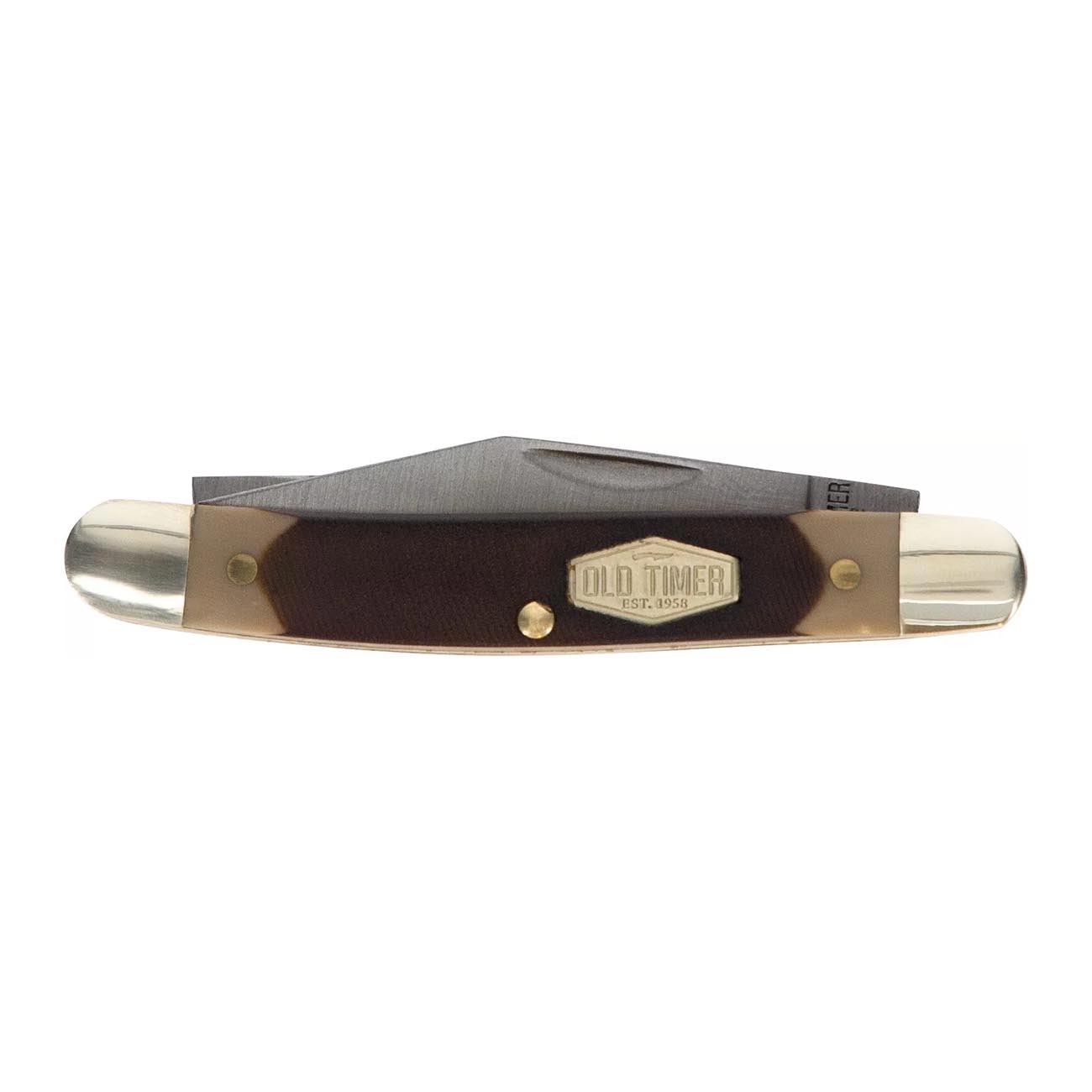 Old Timer 104OTCP Small Canoe 4.7in Stainless Steel Traditional Folding Pocket Knife with Clip Point and Drop Point Blades, Sawcut Handle, and Convenient Size for EDC, Camping, Hunting, One Size,Black