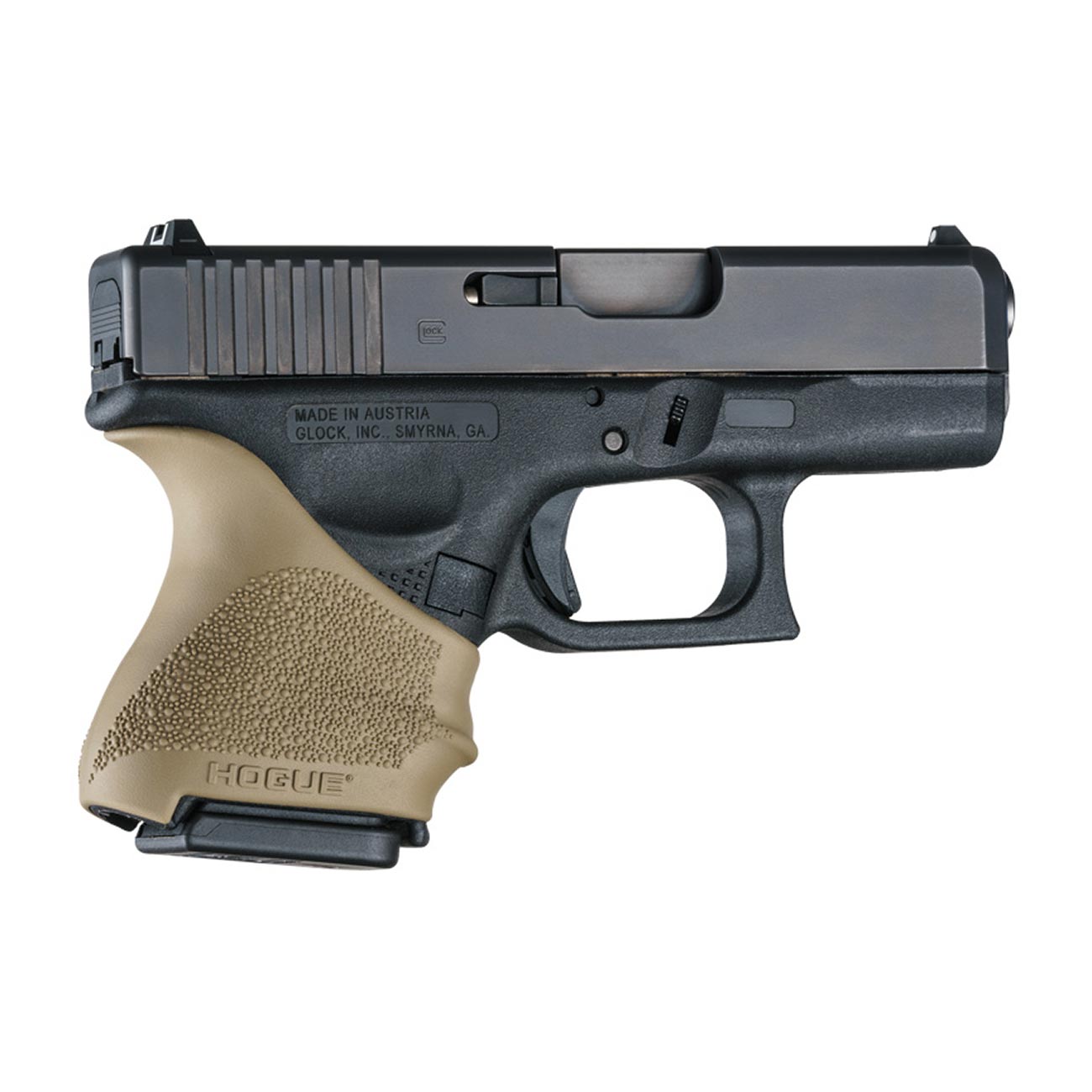 Hogue HandAll Beavertail Rubber Grip Sleeve for Glock 26, 27, 29, 33, 39 (Gen 3 & 4), FDE (Flat Dark Earth) - 18603