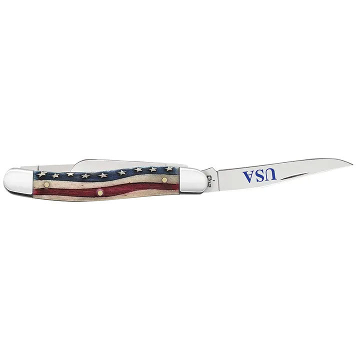 Case WR XX Pocket Knife Patriotic Smooth Natural Bone Medium Stockman Item #64136 - (6318 SS) - Length Closed: 3 5/8 Inches