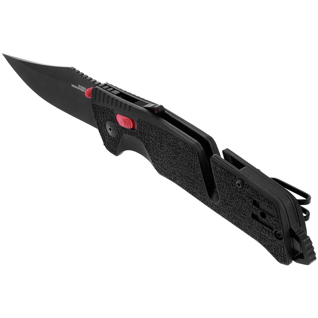 SOG Trident at Ambidextrous Professional Straight Folding Knife | Heat-Treated CRYO D2 3.75" Stainless Steel Blade, Black/Red