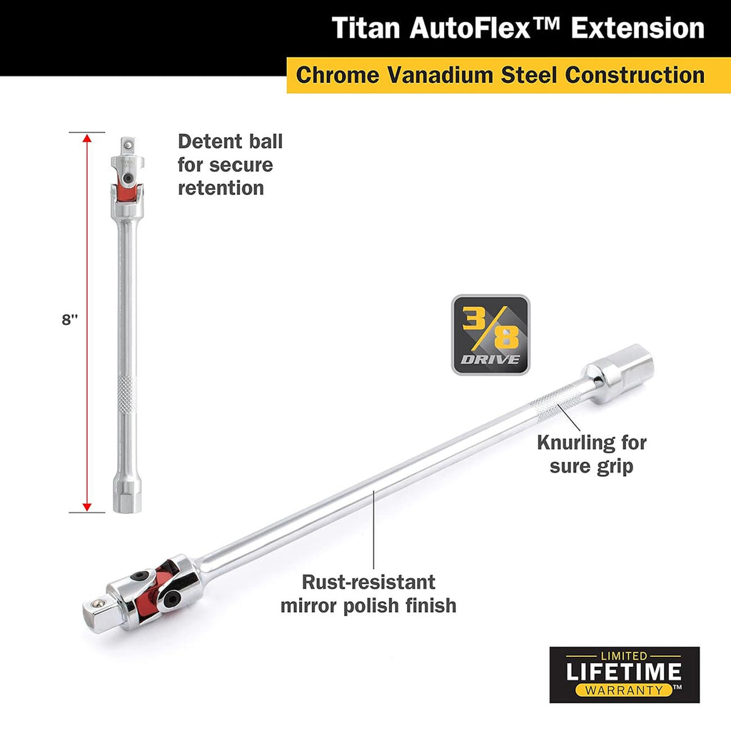 Titan 68108 3/8-Inch x 8-Inch Auto Flex Universal Joint Extension Adapter