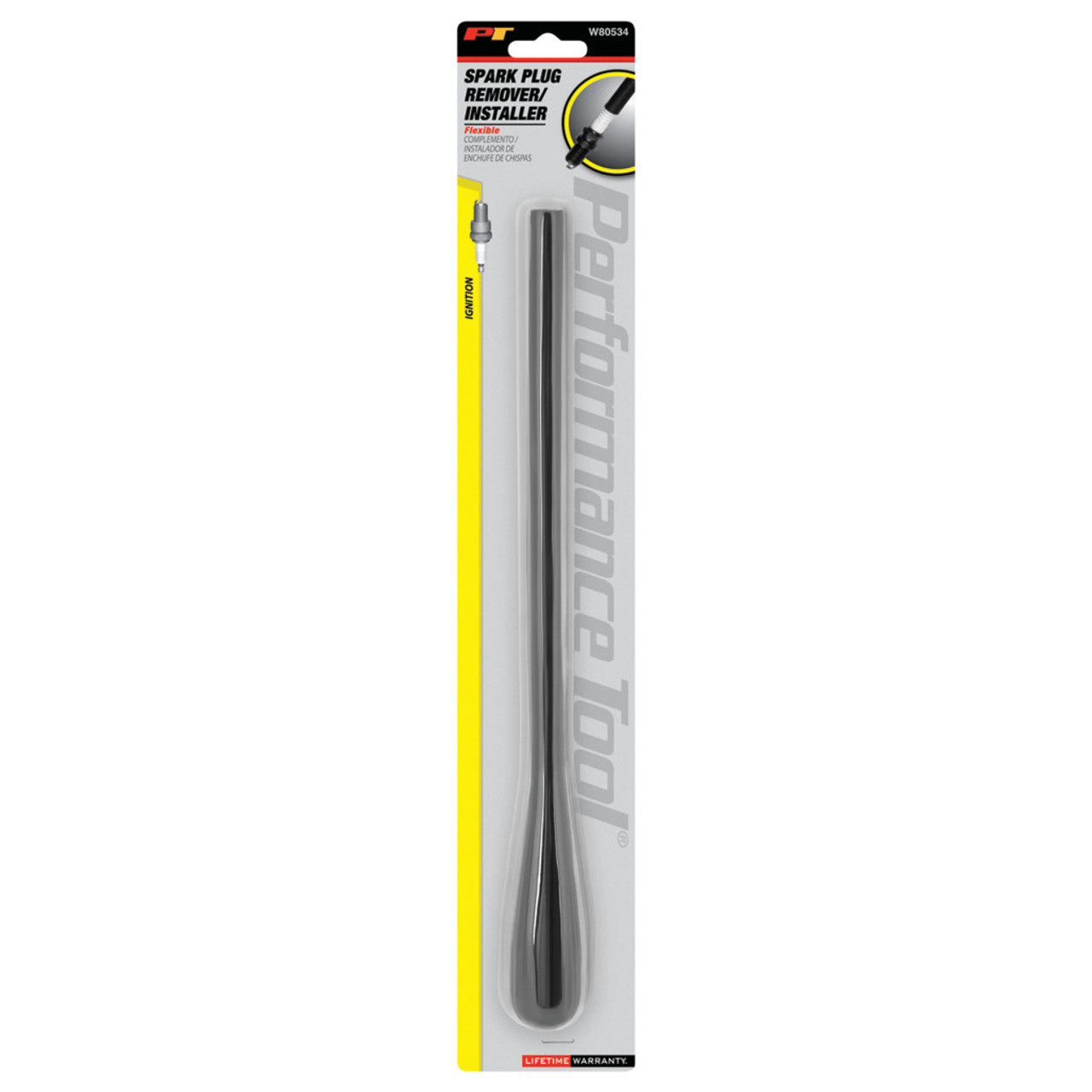 Performance Tool W80534 13-Inch Rubber Flexible Shaft Spark Plug Install & Removal Tool, Hand Driven, Universal Fit