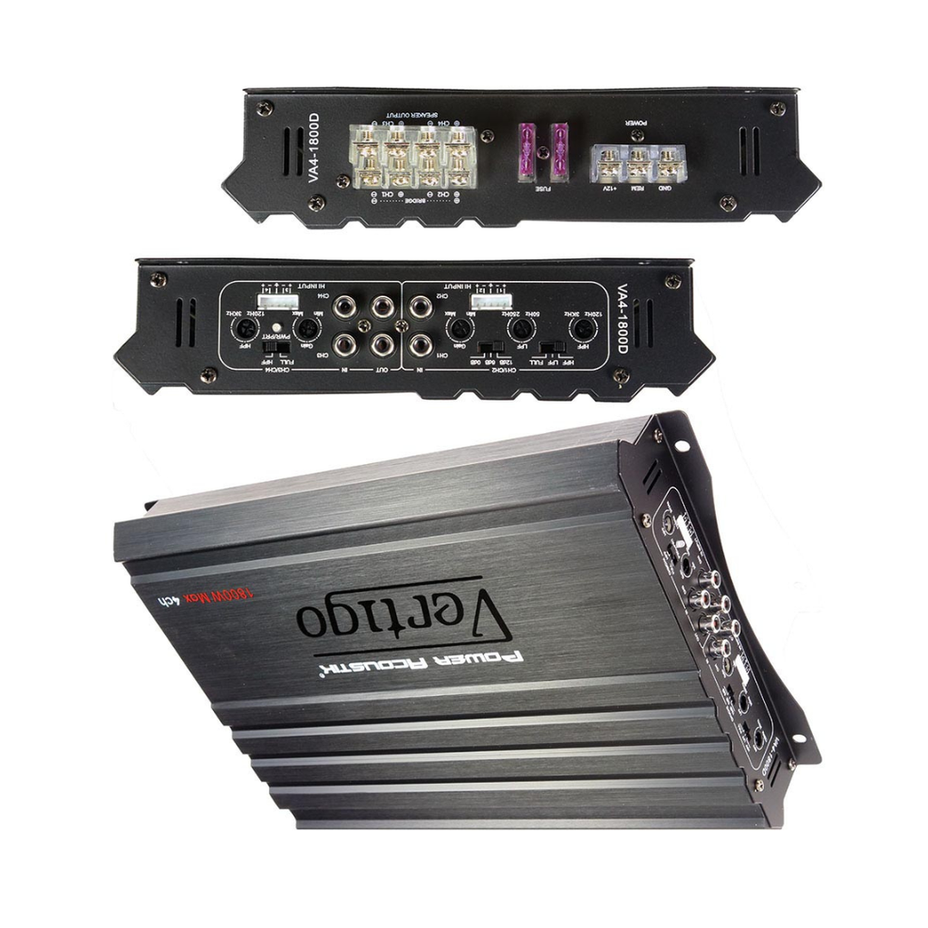 Power Acoustik VA4-1800D, Vertigo Series 4 Channel Car Amplifier, 4-Channel Stereo Amplifier, 1800 Watts 4-Ch Voice Amp for Car Audio, Class A/B 4Ch Amps
