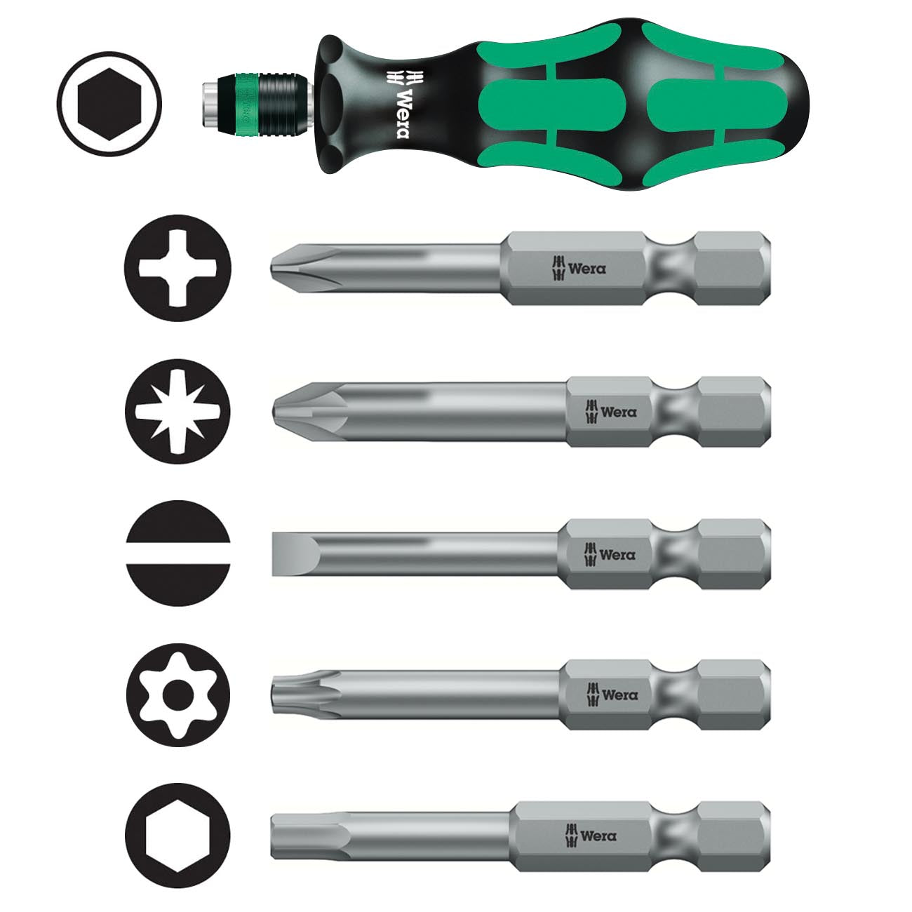 Wera 5059295001 KK 60 Kraftform Bitholding Screwdriver and 3 1/2-Inch Bit Pouch Set, 17-Piece, Multi