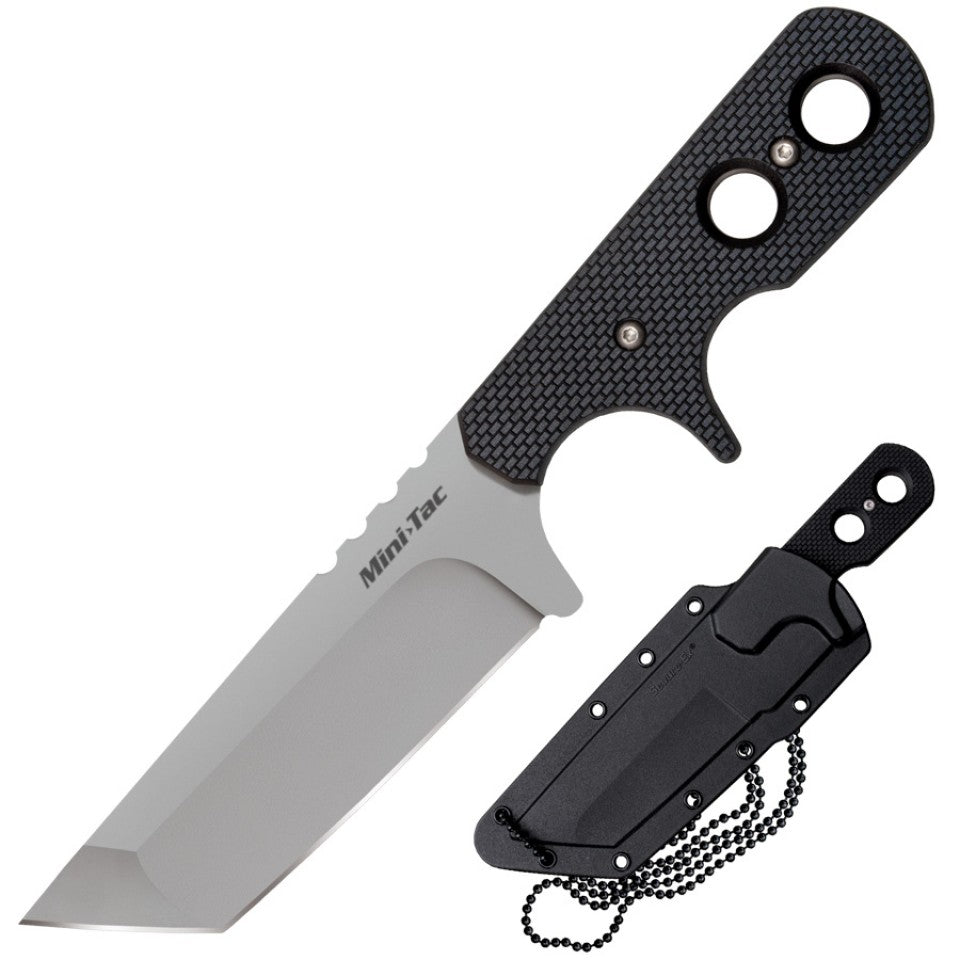 Cold Steel Mini Tac Tanto 3.75" AUS8A Razor-Sharp Plain Blade 3" Griv-Ex Handle Tactical Fixed Blade Neck Knife w/Secure-Ex Sheath