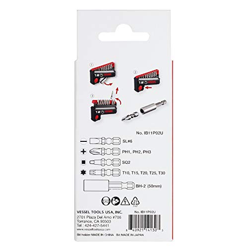 VESSEL IMPACT BALL™ Torsion Bit 10+1 PC. Set in POP-UP CASE No.IB11P02U Made in Japan by VESSEL