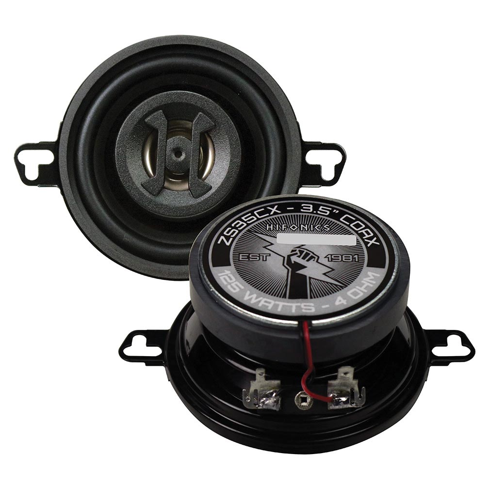 Hifonics Zeus ZS35CX 3.5 Inch 2 Way 125W Car Audio Coaxial Speakers with Mylar Dome Tweeter and Alpha Cellulose Poly Woofers, Pair