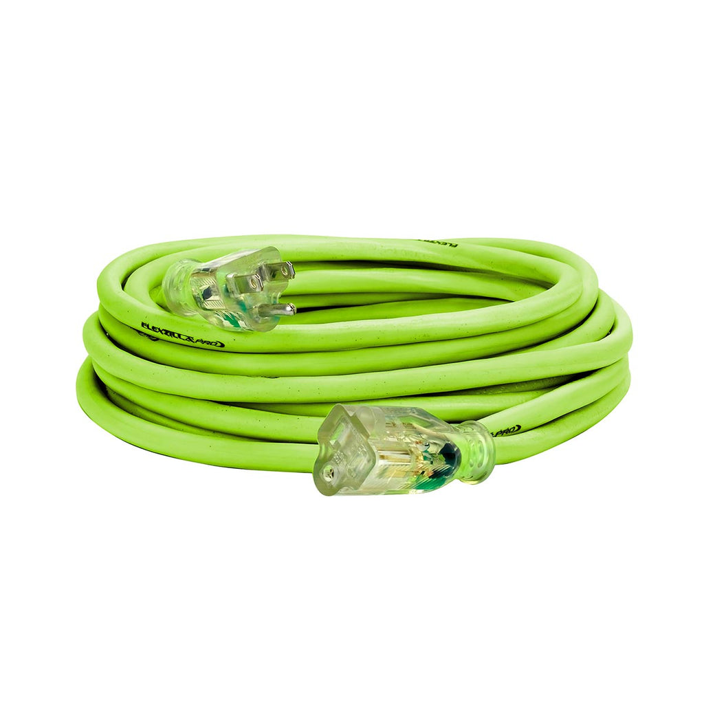 Flexzilla Pro Extension Cord, 14/3 AWG SJTW, 25 ft., Lighted Plug, Indoor/Outdoor, ZillaGreen - FZ512725