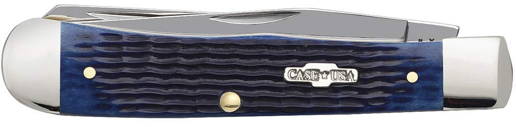 W. R. Case & Sons Blue Bone Trapper Pocket Knife CASE2800 – Peach Seed Jig 2-Blade Tru-Sharp Stainless Steel Folding EDC