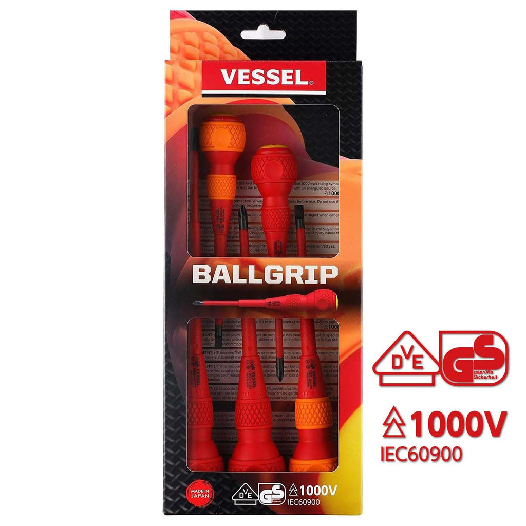 VESSEL BALL GRIP Insulated Screwdriver 5PC. Set No.2005PBU made in Japan by VESSEL