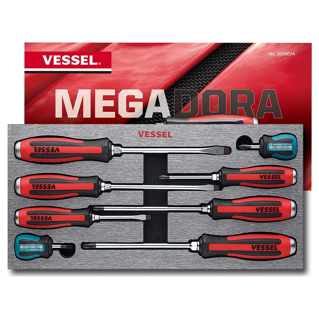 VESSEL MEGADORA Tang-Thru Screwdriver Set 8pcs. 9308EVA (EVA Foam set/Tang Thru)