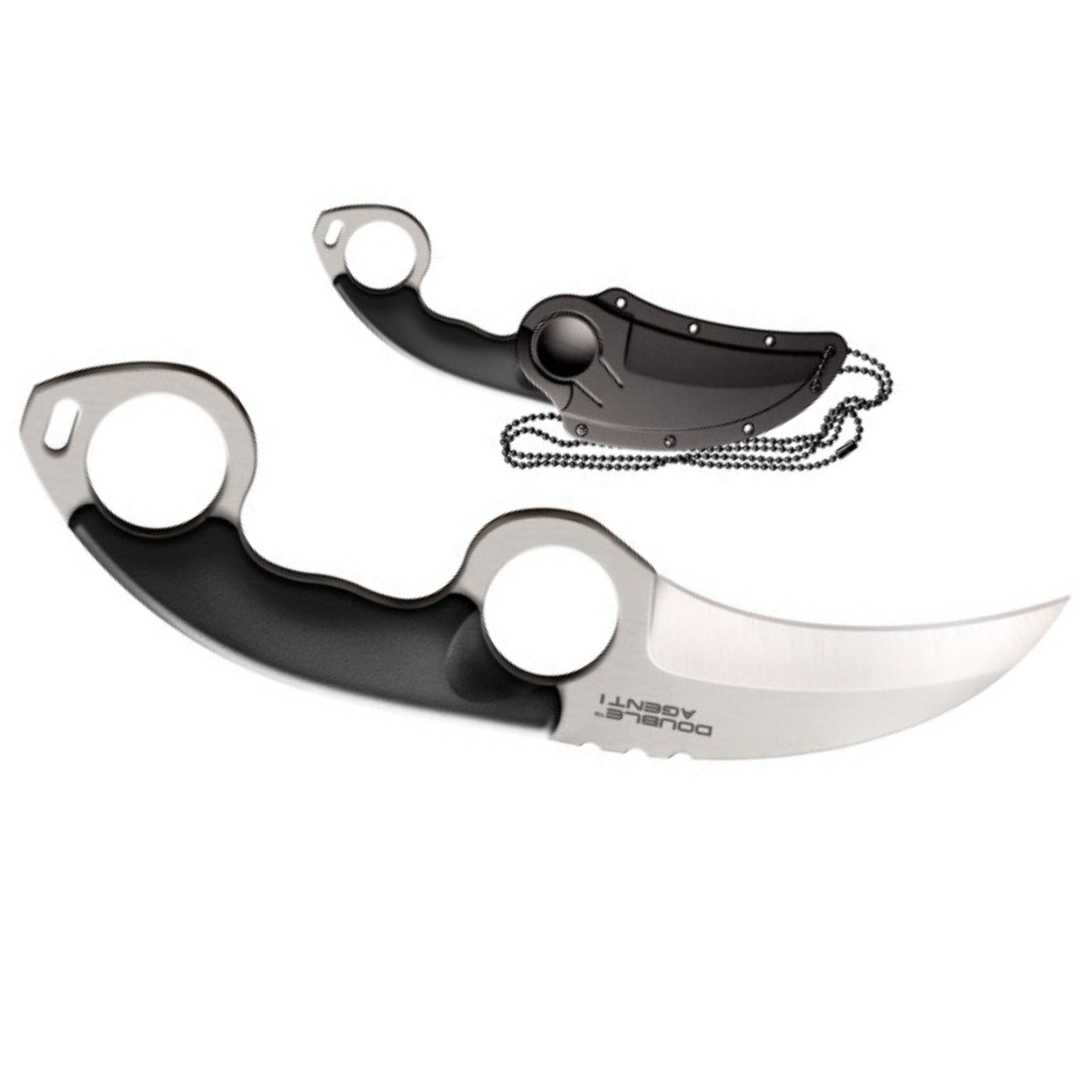 Cold Steel Double Agent Durable Lightweight Japanese AUS8A Steel Karambit Shape 3" Fixed Blade Tactical Outdoor Hunting Knife, Kray-Ex Handle, Secure-Ex Sheath - Plain Edge