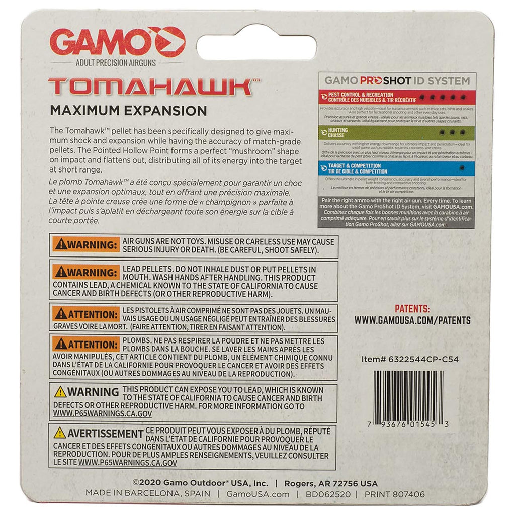 Gamo Tomahawk .177 Cal, 7.8 Grains, Hollow Point, 750ct