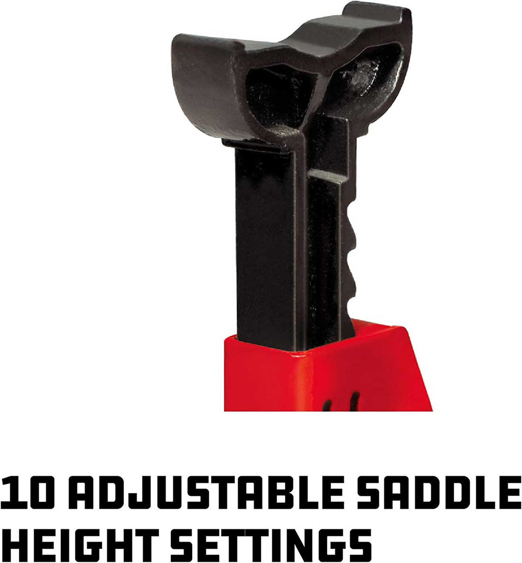Powerbuilt 2 Ton Ratchet Jack Stand Pair, 4000 Pound 2-Piece Heavy Duty Steel Stands, Wide Angle Stability, Adjustable Height - Red 640399