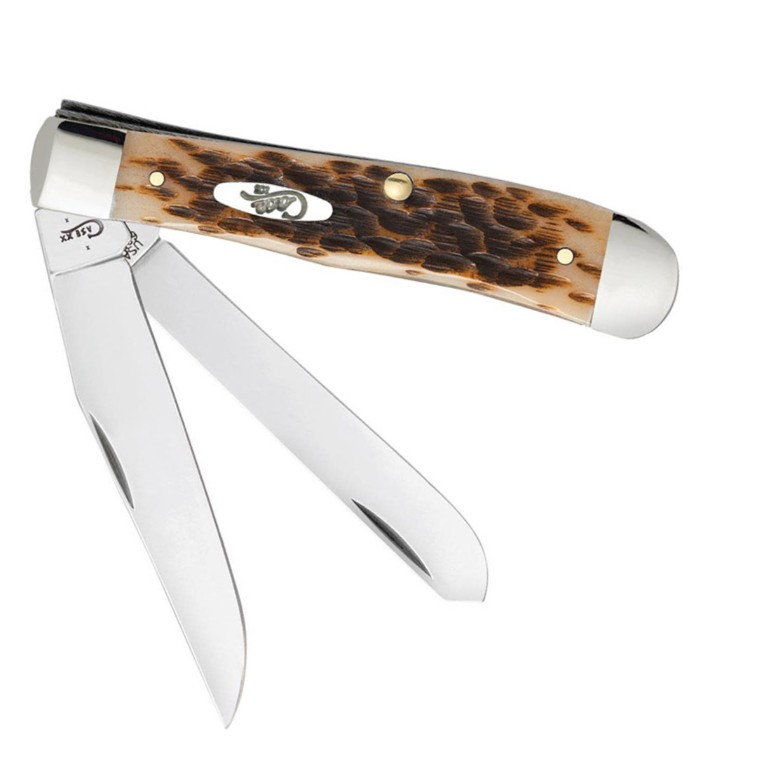 Case WR XX Pocket Knife Amber Bone Trapper Peachseed Jig W/Clip Item #6540 - (6254C SS) - Length Closed: 4 1/8 Inches
