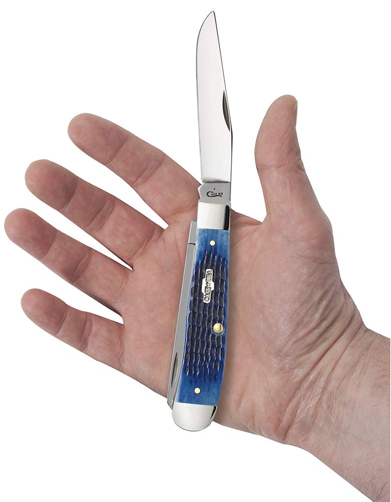 W. R. Case & Sons Blue Bone Trapper Pocket Knife CASE2800 – Peach Seed Jig 2-Blade Tru-Sharp Stainless Steel Folding EDC