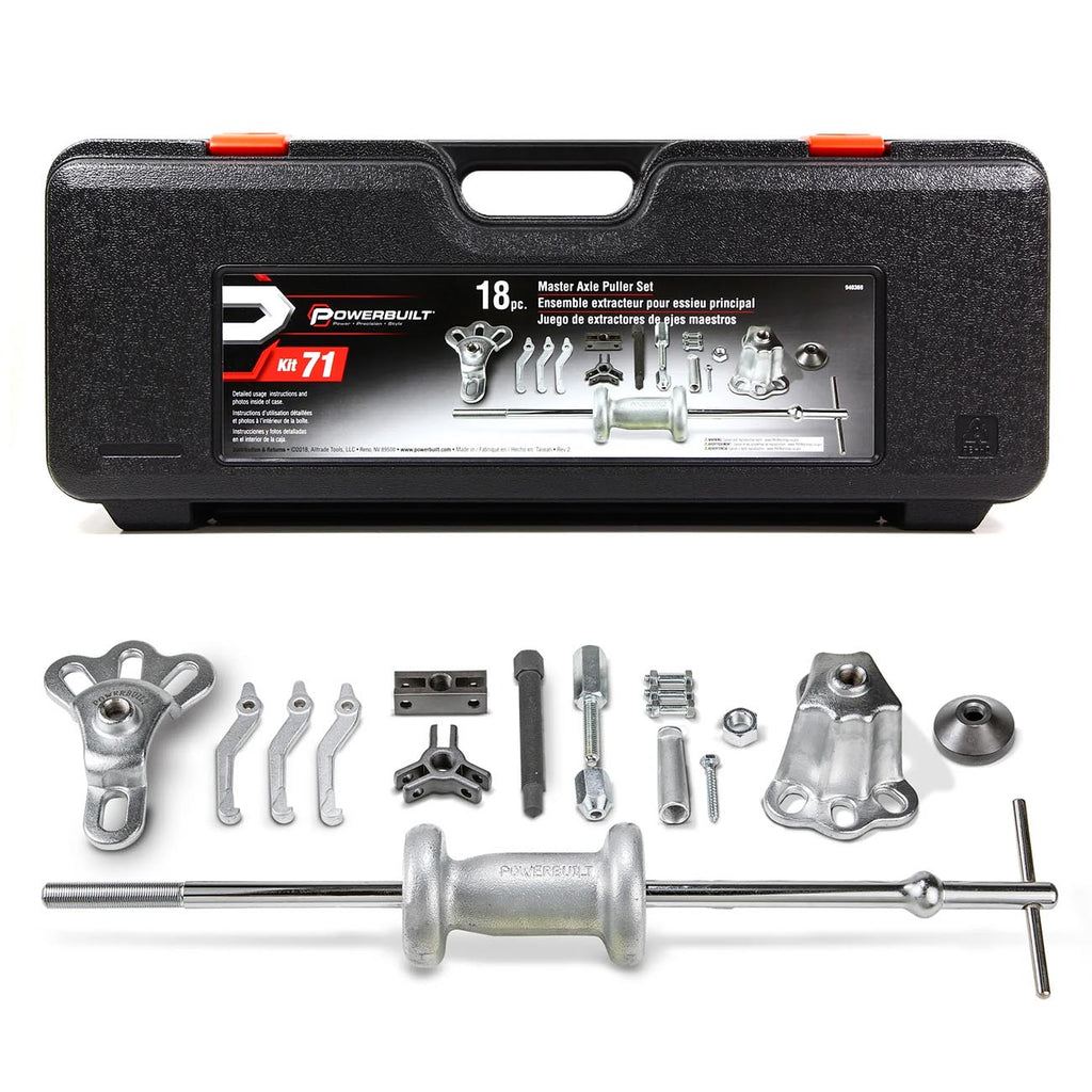 Powerbuilt Slide Hammer Puller Tool Kit, Jaw Pullers, Remove Car Seals and Bearings Set, Front and Rear Wheel Drive Vehicles - 940369, Silver