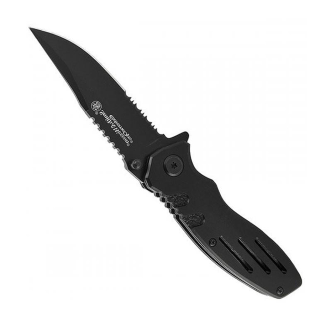 Smith & Wesson Accessories Extreme Ops SWA24S 7.1in S.S. Folding Knife with 3.1in Serrated Clip Point Blade and Aluminum Handle for Outdoor, Tactical, Survival and EDC
