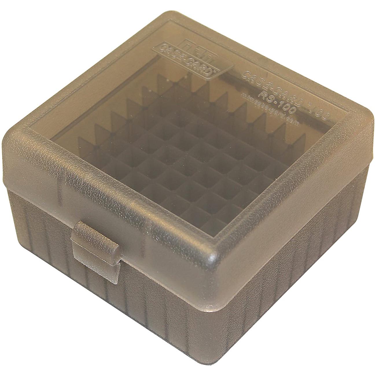 MTM RS-100-41 100 Round Rifle Ammo Box | Flip-Top | 223 204 Ruger 6x47 | Indestructible polypropylene, Snap-lock latch | USA Made | Clear Smoke