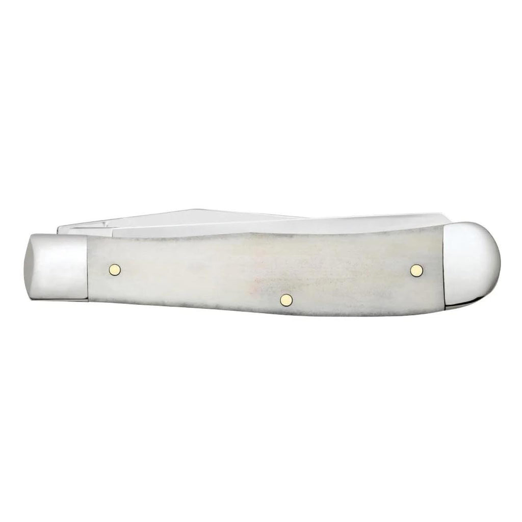 Case XX WR POCKET KNIFE TRAPPER - DESERT STORM - EMBELLISHED SMOOTH NATURAL BONE, ITEM 50953, LENGTH CLOSED 4 1/8 INCH (6254 SS)