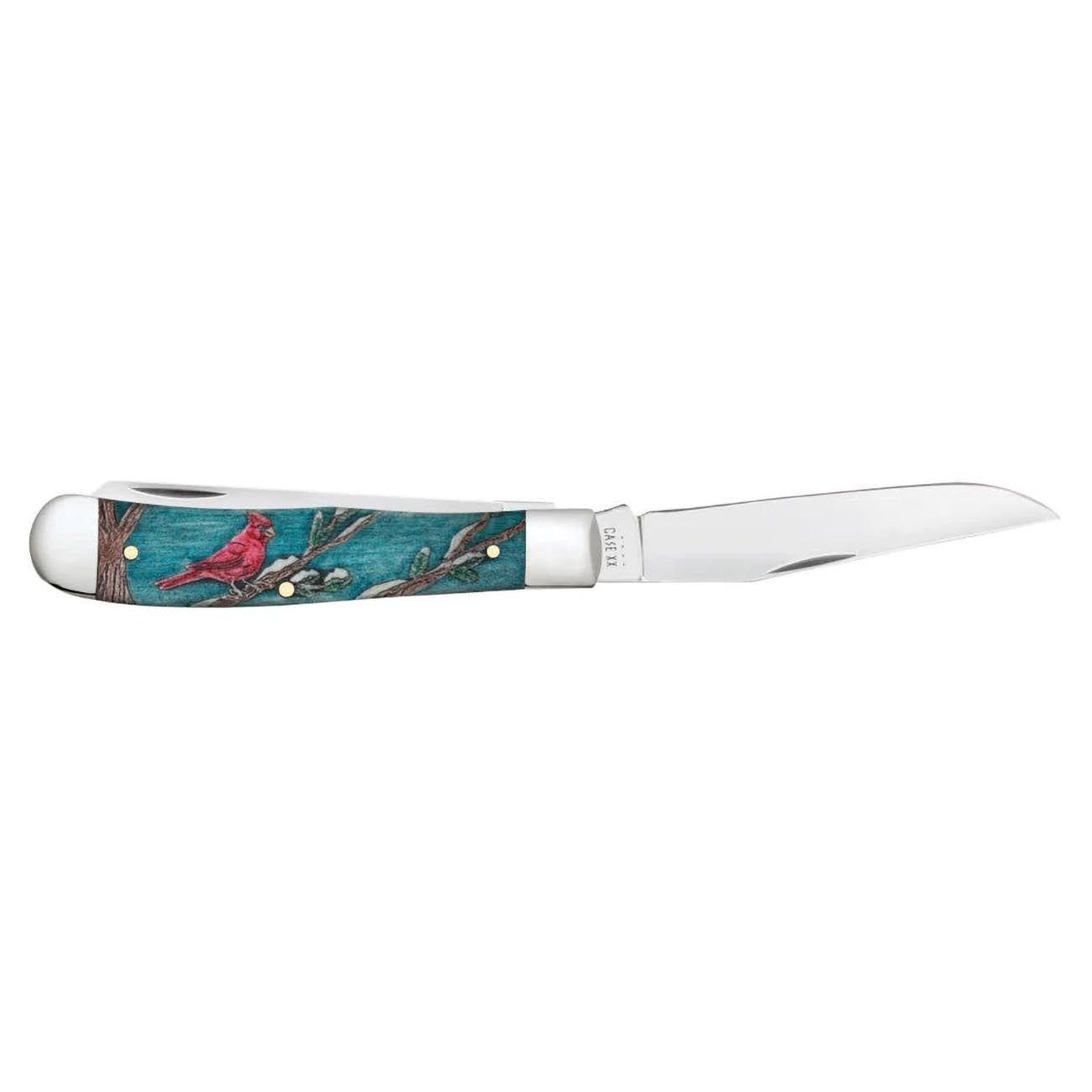 Case XX WR POCKET KNIFE TRAPPER - CARDINAL EMBELLISHED NATURAL BONE W/COLOR WASH, ITEM 39159, LENGTH CLOSED 4 1/8 INCH (6254 SS)