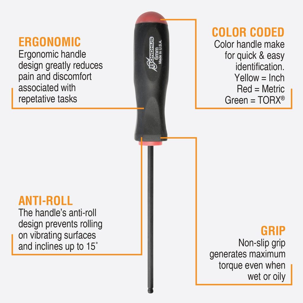Bondhus 10699 Set of 9 Balldriver Screwdrivers, ProGuard Finish, sizes 1.5-10mm