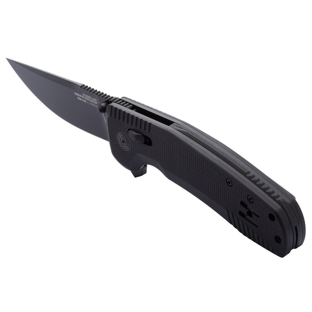 SOG TAC XR Professional Folding Knife | 3.4" D2 Tool Steel Blade & Ultra-Grip G10 Handle | Single-Handed Ambidextrous Use, Blackout