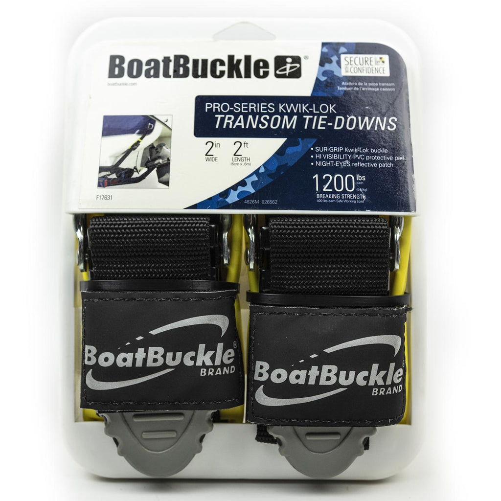 BoatBuckle Pro Series Kwik-Lok Transom Tie-Down (2-Inch x 2-Feet, Black), Pack of 2