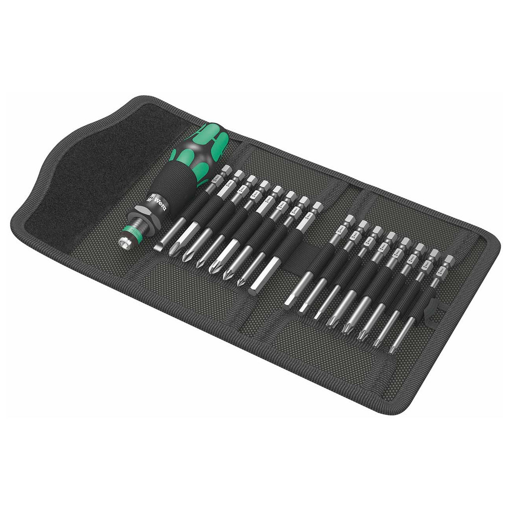Wera 5059295001 KK 60 Kraftform Bitholding Screwdriver and 3 1/2-Inch Bit Pouch Set, 17-Piece, Multi