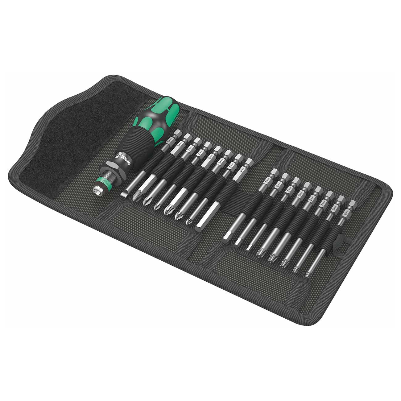 Wera 5059295001 KK 60 Kraftform Bitholding Screwdriver and 3 1/2-Inch Bit Pouch Set, 17-Piece, Multi