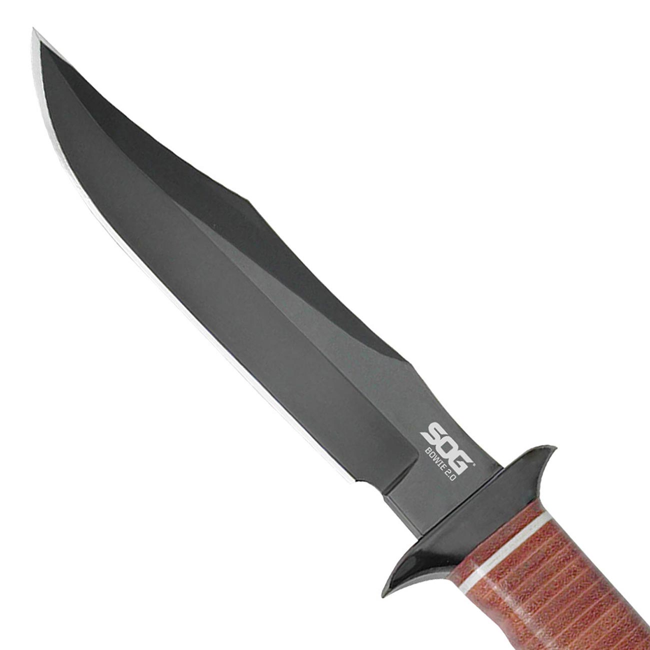 SOG Bowie 2.0 Fixed Blade Knife-Tactical Knife with 6.4 Inch Blade, Hunting Knife with Hard Case TiNi Coating and AUS-8 Steel, Leather Knife Sheath (S1T-L),Brown