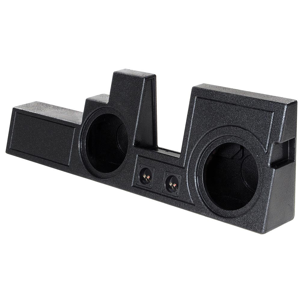 QPower Dual 10-Inch Ported Car Audio Subwoofer Enclosure for Ford Super Duty 2000–2016 F250 F350 F450 F550 - Behind Seat Truck Box with Bed Liner Finish, 0.55 Cu Ft Air Space, 4.5" Mounting Depth