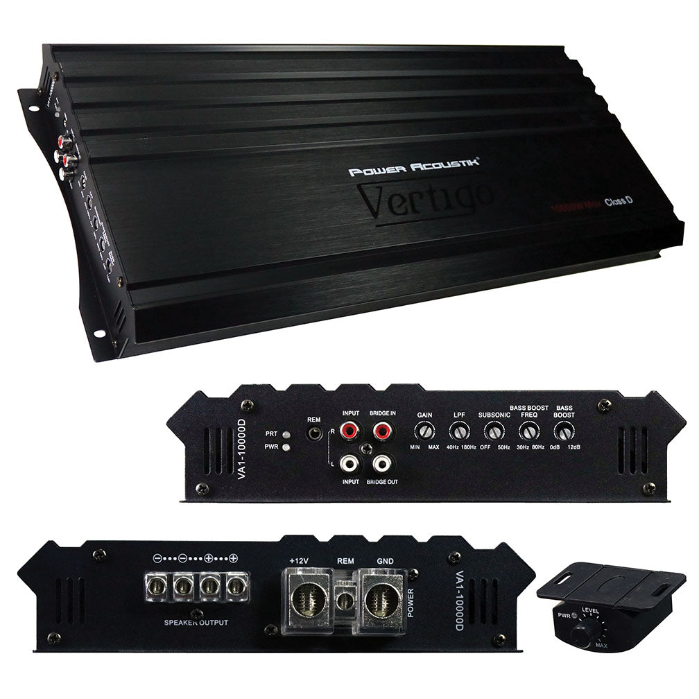 Power Acoustik VA1‑10000D 10,000 W Max Class D Monoblock Subwoofer Amplifier – Single Channel Bass Power Amp