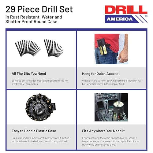 Drill America - KFD29J-PC 29 Piece Heavy Duty High Speed Steel Drill Bit Set with Black and Gold Finish in Round Case (1/16" - 1/2" x 64ths), KFD Series.