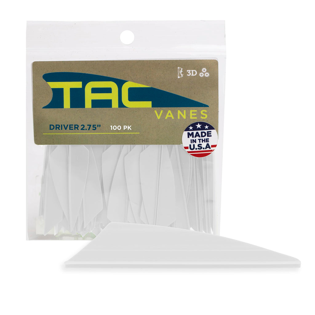 TAC Vanes 2.75" Driver Hybrid Vanes, White Vanes, Pack of 100, Vanes for Archery Bowhunting and Recreational Shooting