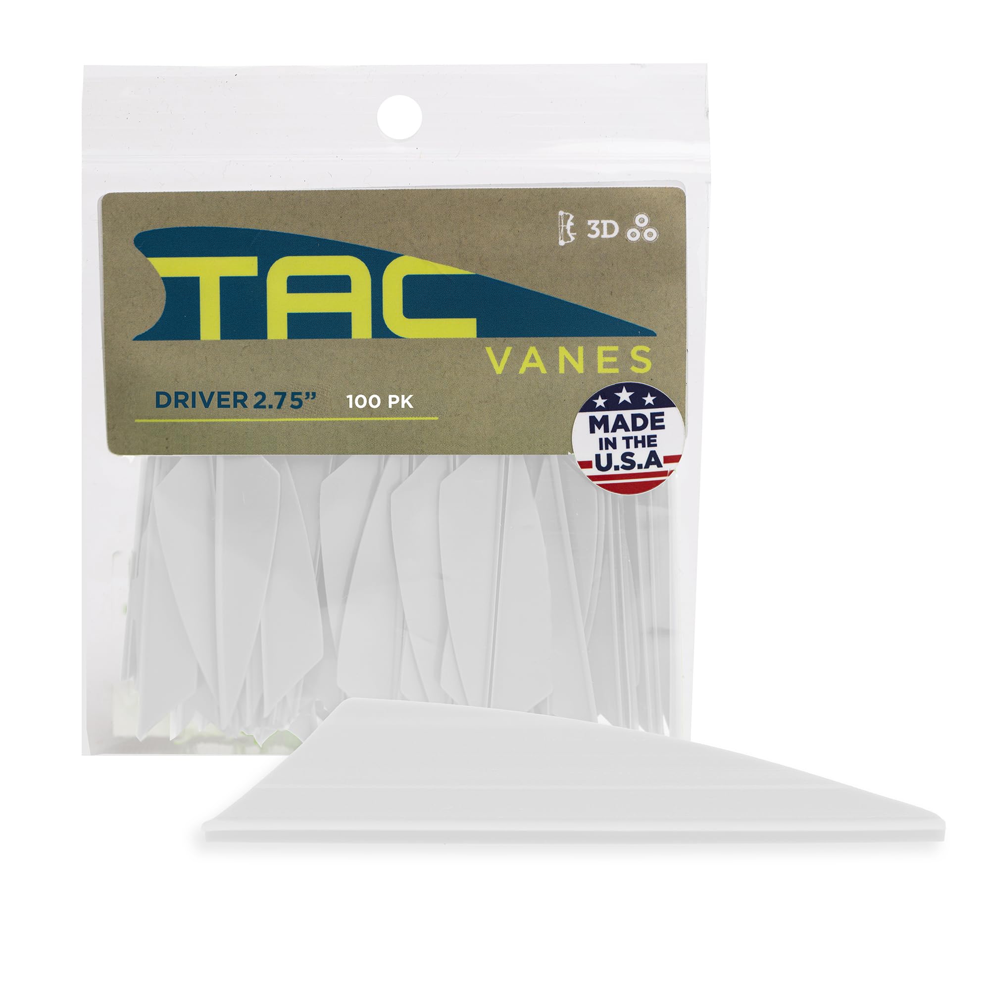TAC Vanes 2.75" Driver Hybrid Vanes, White Vanes, Pack of 100, Vanes for Archery Bowhunting and Recreational Shooting