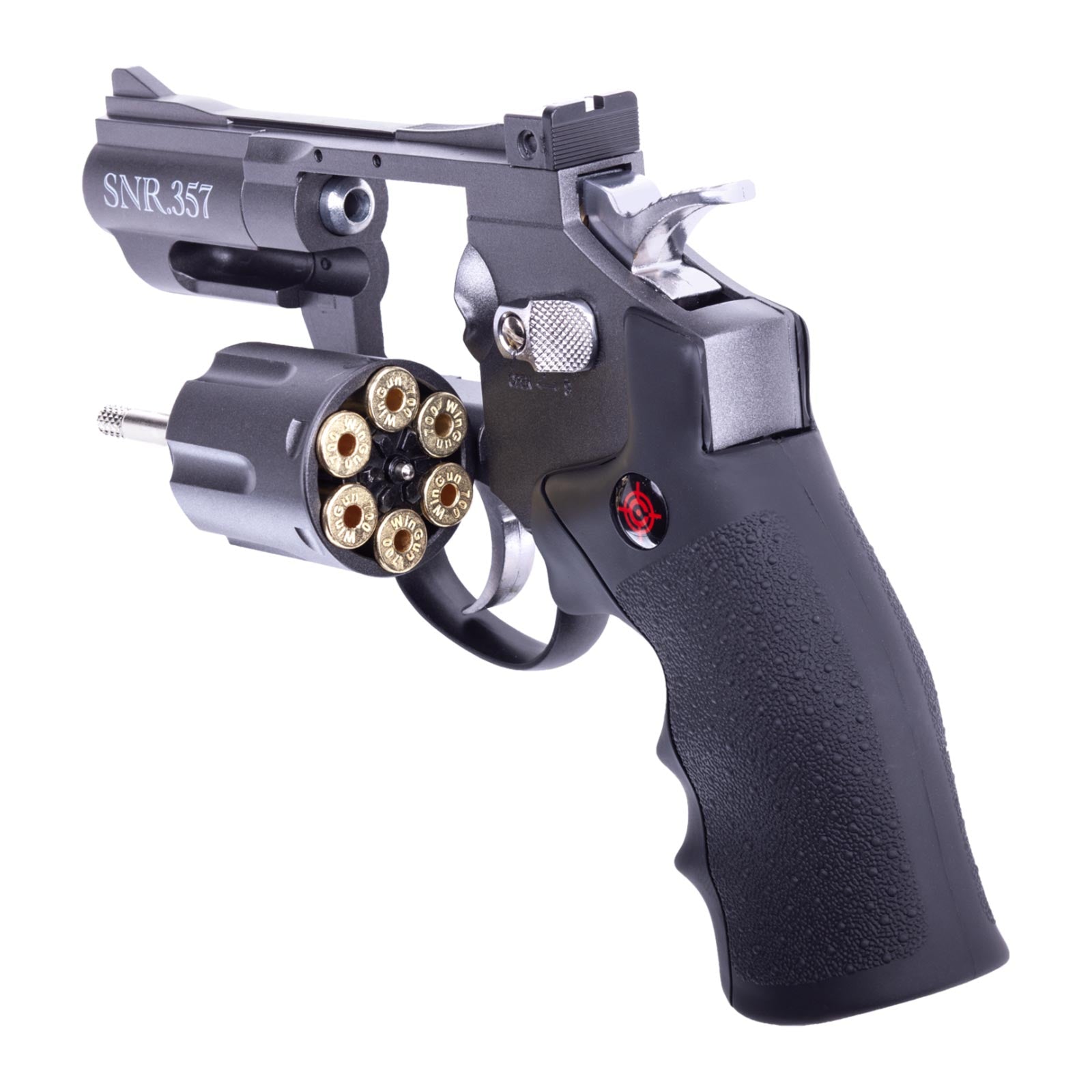 Crosman SNR357 Snub Nose CO2 Revolver for Pellets and BBs - Dual Ammo 6-Shot Swing Out Cylinder, Full Metal Body, Adjustable Sights - Black/Grey