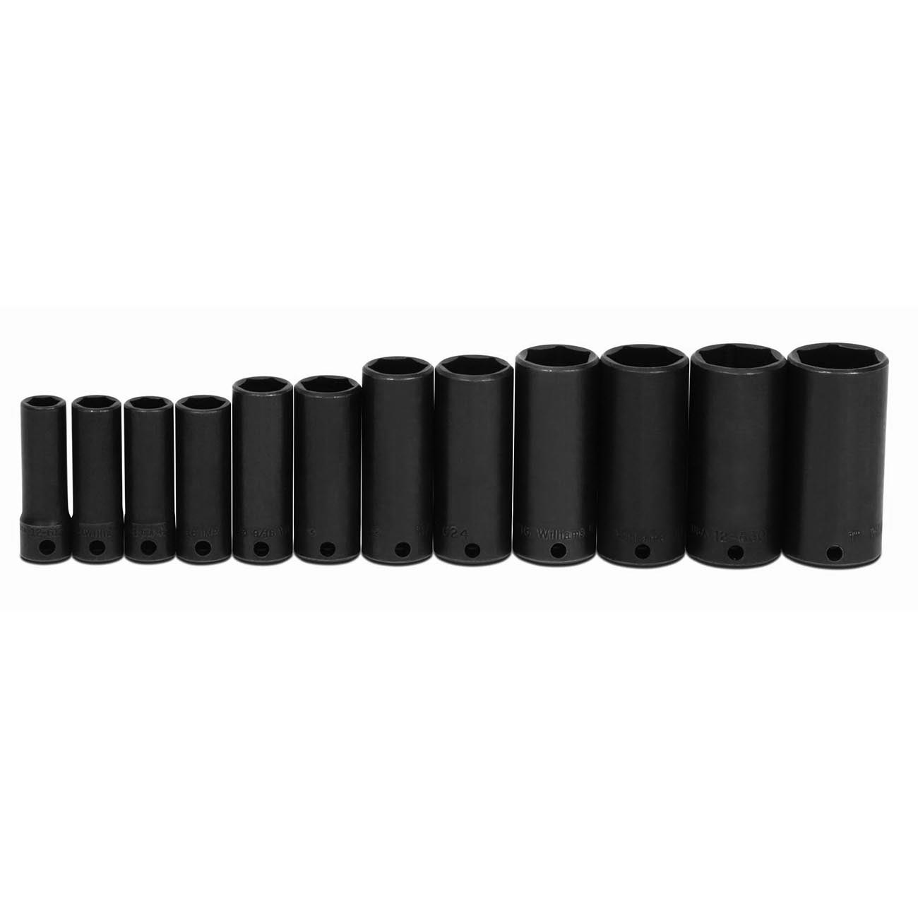 Williams JHWWS-12-12 SUPERTORQUE 12-Piece 3/8-Inch Drive Deep Impact 6 Point Socket Set, Black Industrial Finish, Designed for Maximum Engagement on 6-Point Fasteners
