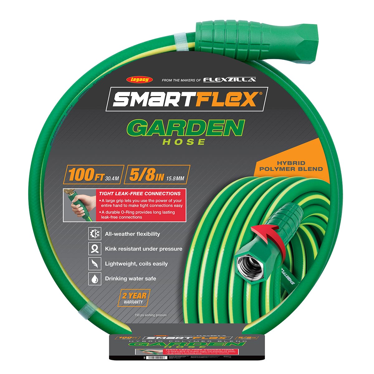 SmartFlex Garden Hose, 5/8 in. x 100 ft., Hybrid, Green - HSFG5100GR
