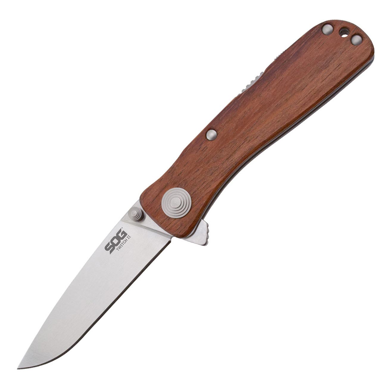 SOG Twitch ll Drop Point Pocket Knife - SOG Assisted Technology EDC Knife with 2.65 Inch Stainless Steel Blade and Wood Handle- Satin (TWI17-CP)