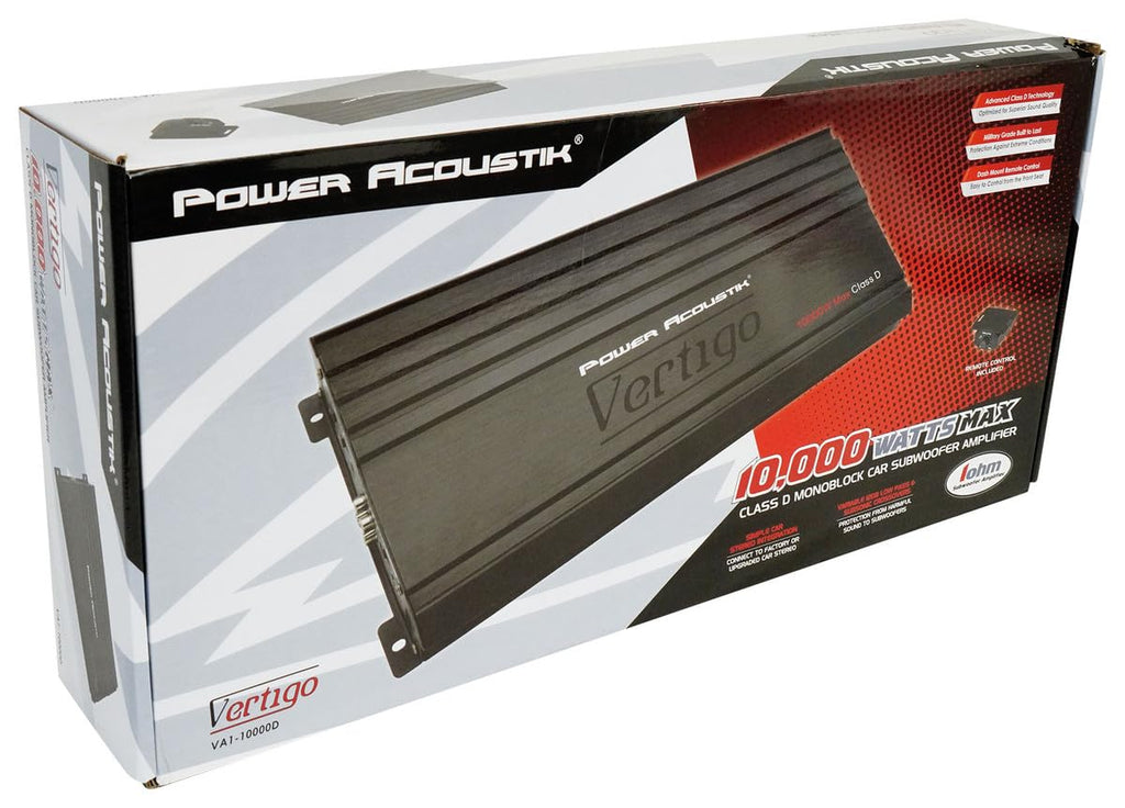 Power Acoustik VA1‑10000D 10,000 W Max Class D Monoblock Subwoofer Amplifier – Single Channel Bass Power Amp