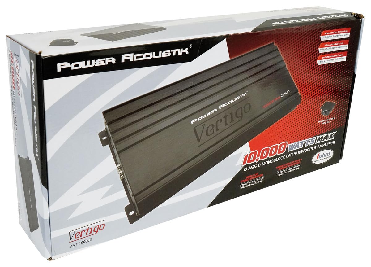 Power Acoustik VA1‑10000D 10,000 W Max Class D Monoblock Subwoofer Amplifier – Single Channel Bass Power Amp