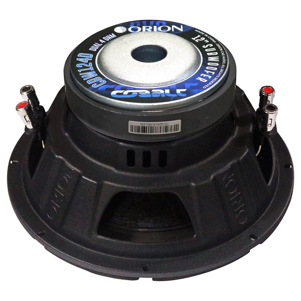 ORION CBW124D Cobalt Series 12” Car Subwoofer, 1600W Max Power, 400W RMS, Dual 4 Ohm, 2” OFC Voice Coil, UV Coated Cone, Foam Surround – Reliable Subwoofer for Car Audio Systems & Sub Boxes