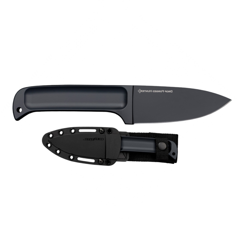 Cold Steel Drop Forged Hunter 4" 52100 High-Carbon Steel Drop Point Fixed Blade Multi-Purpose Outdoor Game Hunting Utility Knife, 4-5/8" Handle, Weather-Resistant Secure-Ex Sheath