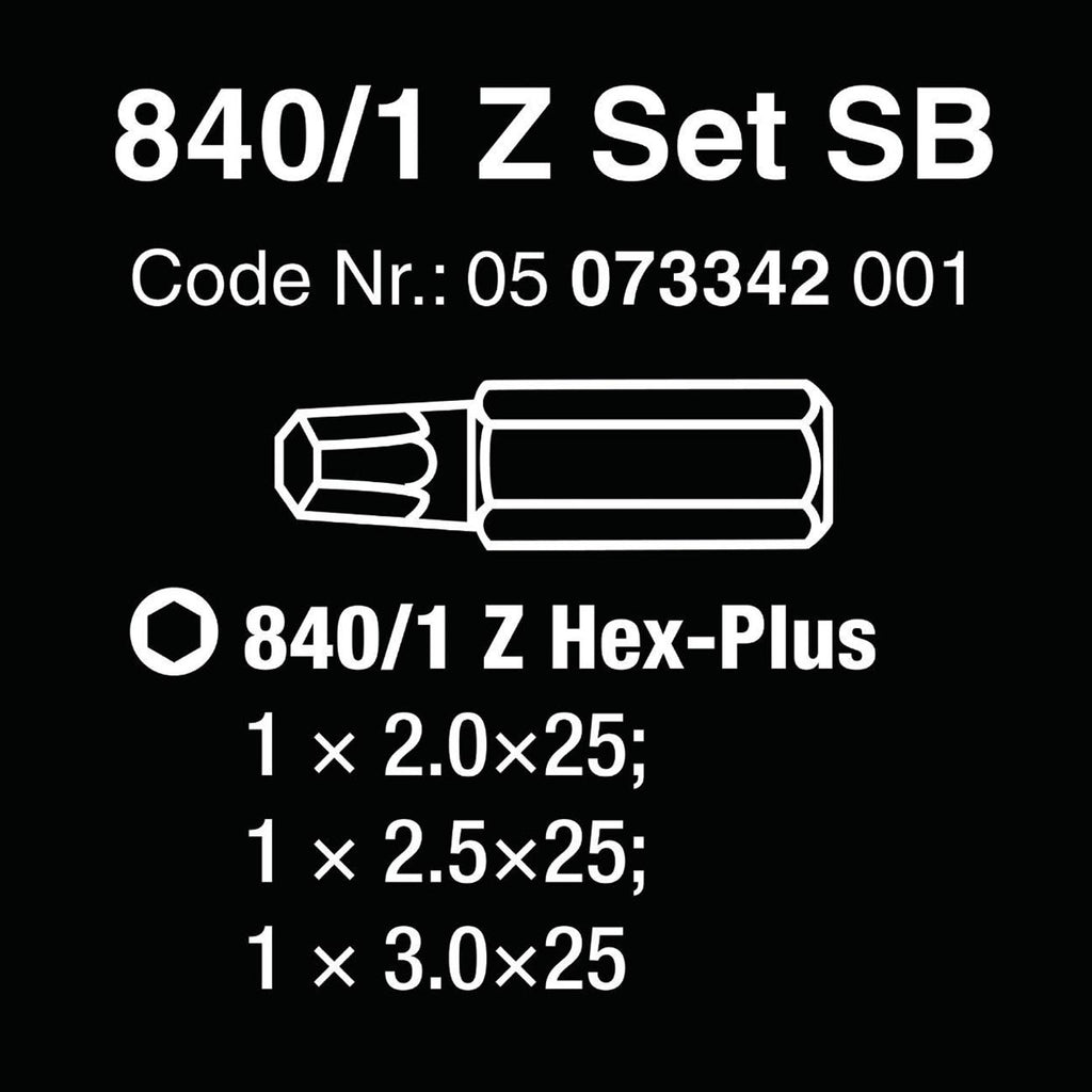 Wera Tools 05073342001 840/1 Z SW 2.0/2.5/3.0 SET A SB BITS ASSORTMENT